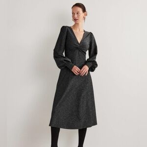 Boden Metallic Twist Bodice Midi Party Dress Size Women’s 4 Black Sparkle